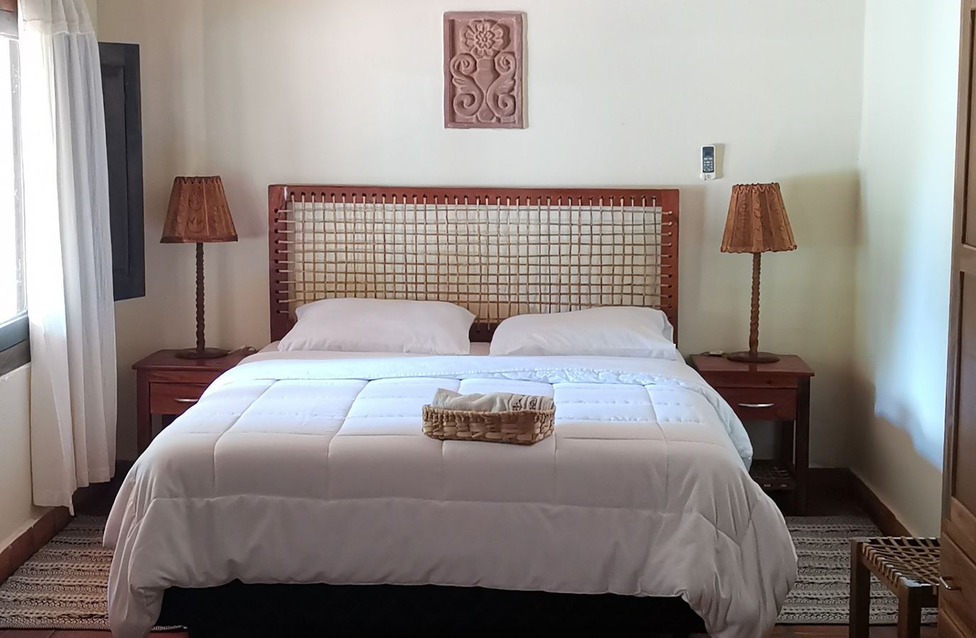 Room with stone-carved wall piece