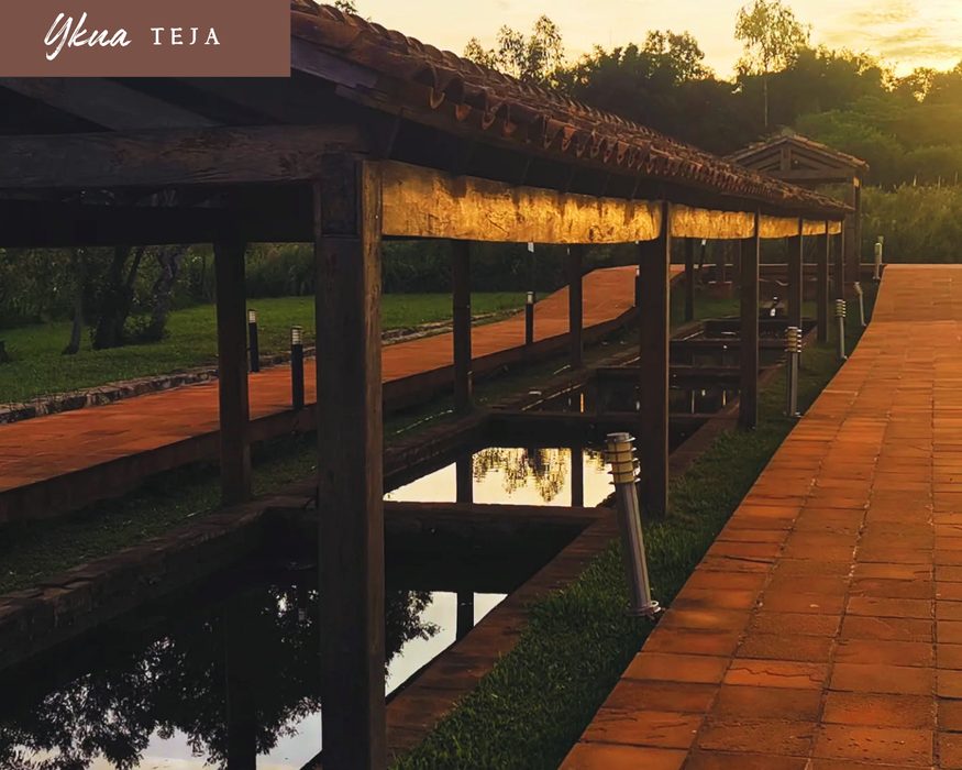 Ykua Teja, lit gallery at sunset
