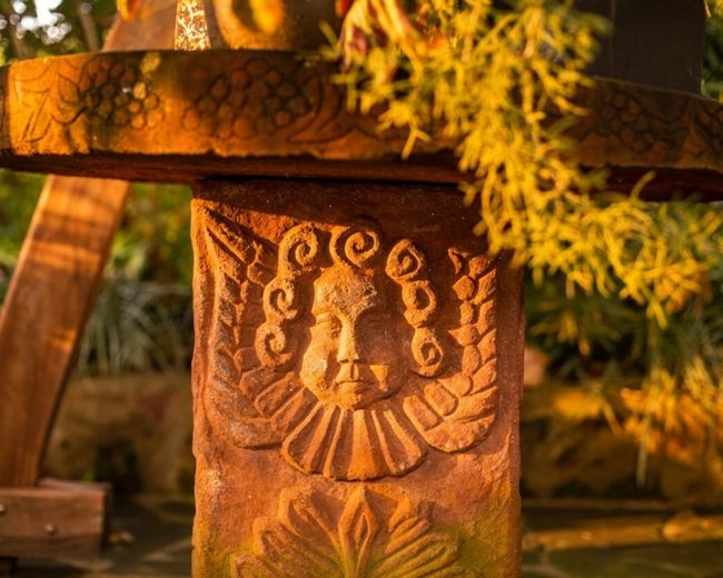 Stone carving detail in the garden