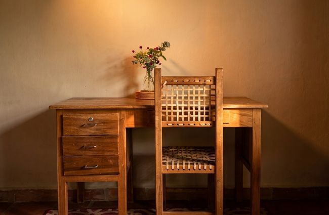 Desk and handmade chair in the room