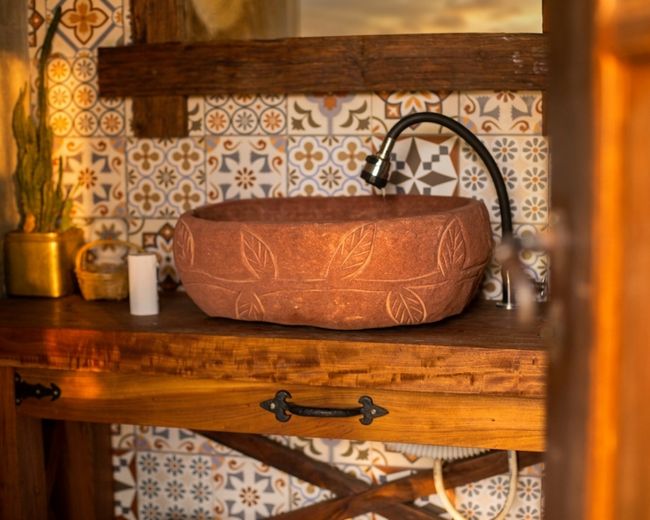 Stone sink in the bathroom
